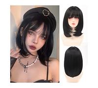 Parrucche Parrucca caschetto nera corta e dritta con frangia, capelli sintetici naturali resistenti al calore for donna, parrucca caschetto corta con frangia for uso quotidiano in cosplay Parrucca