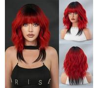 Parrucche, Parrucca con coda di lupo colorata for donna - Capelli sintetici morbidi e ricci, resistenti al calore,Parrucche di capelli umani(Red)