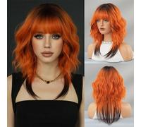 Parrucche, Parrucca con coda di lupo colorata for donna - Capelli sintetici morbidi e ricci, resistenti al calore,Parrucche di capelli umani(Orange)