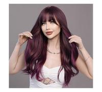 Parrucche, Parrucca con frangia viola tinta Parrucca viola con onda grande for capelli lunghi ricci femminili,Parrucche di capelli umani(Grapepurplehighlights)