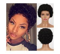 Parrucche Parrucca corta afro riccia for donne nere Parrucche corte ricce con taglio pixie Parrucche sintetiche resistenti al calore morbide e traspiranti dall'aspetto naturale Parrucca da donna (Col