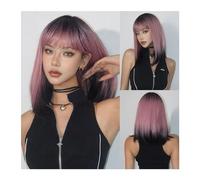 Parrucche Parrucca corta Bob corta Ombre rosa bionda resistente al calore con capelli naturali con frangia Parrucche sintetiche diritte Cosplay Lolita for donne nere per la festa quotidiana(Color:WL11