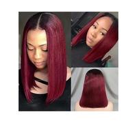 Parrucche Parrucca corta Bob for capelli umani da donna, parrucche frontali in pizzo 4x4 lisce, parrucche in pizzo con parte a T pre-pizzicata, capelli umani, capelli Remy Parrucca da donna(10inches)