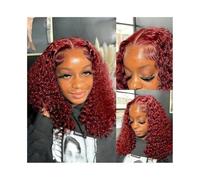 Parrucche Parrucca corta bordeaux 99J Capelli umani 180 Densità 4x4 Parrucca frontale in pizzo trasparente Parrucca da donna(8inches)