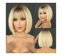 Parrucche Parrucca corta rosa rosa for le donne Parrucche diritte di lavanda sintetica naturale nera for feste quotidiane,per donne(Golden yellow)