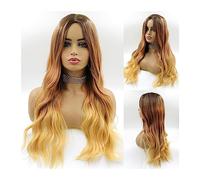 Parrucche Parrucca Cosplay Parrucche in fibra resistente al calore Parrucche sintetiche Ombre lunghe marroni for le donne Parrucche ondulate for capelli naturali Parrucca femminile parte centrale parr