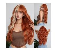 Parrucche Parrucca cosplay resistente al calore da donna Parrucca ondulata lunga arancione con frangia Parrucca bionda con highlight Parrucche sintetiche for capelli da vacanza con onda naturale per l