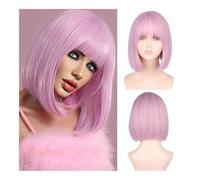 Parrucche, Parrucca Cuffia di media lunghezza Cuffia completa for capelli corti rosa quotidiana soffice da donna,Parrucche di capelli umani