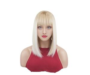Parrucche Parrucca da 15 pollici con lunghezza della spalla bionda sfumata for le donne frangia, sostituzione dei capelli, festa di nozze quotidiana