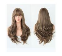 Parrucche, Parrucca da donna Capelli lunghi ricci Onde grandi Parrucca con frangia ad aria soffice e top completa Nero Marrone,Parrucche di capelli umani(BlackBrown)