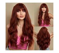 Parrucche Parrucca da donna Capelli medi e lunghi Gruppo femminile Quotidiano Qi Bangs Sea King Vino rosso Tessuto rosso Fibra chimica Simulazione dei capelli Copertura completa della testa Parrucca d