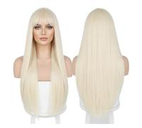 Parrucche Parrucca da donna con capelli lunghi lisci e frangia, adatta for il pendolarismo quotidiano per la festa quotidiana(Bianco)
