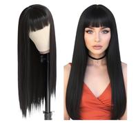 Parrucche Parrucca da donna con capelli lunghi lisci e frangia, adatta for il pendolarismo quotidiano per la festa quotidiana(Nero)