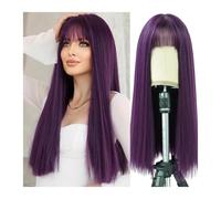 Parrucche Parrucca da donna con capelli lunghi lisci e frangia, adatta for il pendolarismo quotidiano per la festa quotidiana(Purple)