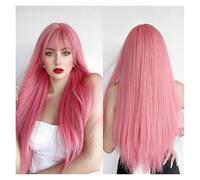 Parrucche Parrucca da donna con capelli lunghi lisci e frangia, adatta for il pendolarismo quotidiano per la festa quotidiana(Pink)