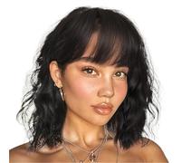 Parrucche Parrucca da donna con capelli ricci lunghi e frangia ondulata, versatile for gli spostamenti quotidiani per la festa quotidiana(Nero)