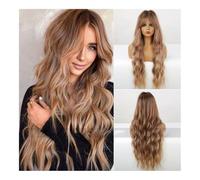 Parrucche, Parrucca da donna elegante frangia a otto caratteri Parrucche copricapo in fibra chimica di seta ad alta temperatura con capelli lunghi ricci castani,Parrucche di capelli umani