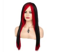 Parrucche Parrucca da donna for costume di Halloween, capelli sintetici, lunghi, rossi, neri, dritti, resistenti al calore, con frangia laterale Parrucca da donna(A4)