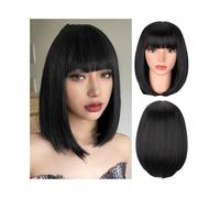 Parrucche Parrucca da donna in fibra sintetica, corta, con frangia, lunghezza spalle Parrucca da donna