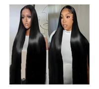 Parrucche Parrucca da donna nera a densità 200 Parrucca brasiliana Capelli umani 13x4 Capelli lisci con osso Parrucca in pizzo trasparente HD,per donne(30inch)