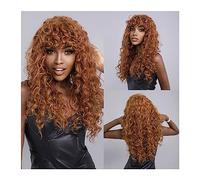 Parrucche Parrucca da donna riccia lunga marrone rosso con frangia Parrucche sintetiche resistenti al calore Soffici parrucche naturali Frangia Capelli morbidi Festa Uso quotidiano parrucca in fibra