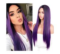 Parrucche Parrucca da donna sintetica viola Parrucca cosplay Parrucca liscia lunga Viola Quotidiano Festa Resistente al calore Senza colla Parrucca da donna