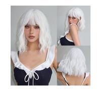 Parrucche Parrucca da festa blu for cosplay Parrucche blu for donna Parrucca corta ondulata Bob Parrucca blu con frangia Parrucche sintetiche for fibra resistente al calore quotidiana Parrucca da donn
