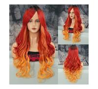 Parrucche, Parrucca da sirena vestire lunghi capelli ricci Parrucca cosplay sirena sfumata blu ghiaccio,Parrucche di capelli umani(Mermaid red orange)