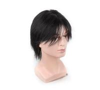 Parrucche Parrucca da uomo 1 pezzo, coda di lupo nero naturale da 20 cm/8 pollici, capelli umani veri, testa da samurai media, stile di copertura della testa completa Cosplay Capelli