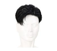 Parrucche Parrucca da uomo nera naturale da 1 pezzo 7 cm/3 pollici, acconciatura con permanente testurizzata, nessuna traccia per coprire la parrucca con testa calvizie Cosplay Capelli