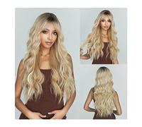 Parrucche Parrucca di capelli naturali ondulati ricci for donna Parrucca cosplay afro Parrucche resistenti al calore con frangia Parrucche sintetiche platino biondo ombre lunghe Parrucca da donna