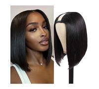 Parrucche Parrucca diritta corta a testa piena di colore naturale capelli umani parrucche senza colla a U parrucche con clip a metà for capelli umani brasiliani da donna Parrucca(12inches 1PC)