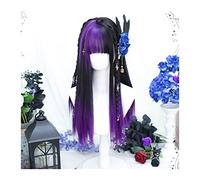 Parrucche Parrucca diritta nera viola lunga Parrucca diritta setosa sintetica resistente al calore Parrucca Costume di Halloween Parrucche for capelli Cosplay for donna Parrucca