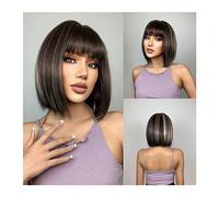 Parrucche Parrucca diritta quotidiana Femals Capelli finti resistenti al calore Parrucca sintetica Bob corto dritto Parrucche di capelli naturali neri con frangia Cosplay Parrucca da donna(Color:LC103