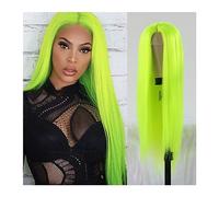 Parrucche Parrucca dritta azzurra con fibra ad alta temperatura nella parte centrale for le donne Spettacolo di feste Parrucche in pizzo sintetico blu Seta lunga Parrucca da donna(Neon Green)