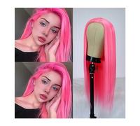 Parrucche Parrucca dritta azzurra con fibra ad alta temperatura nella parte centrale for le donne Spettacolo di feste Parrucche in pizzo sintetico blu Seta lunga Parrucca da donna(Pink)