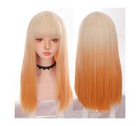 Parrucche Parrucca for capelli lunghi lisci, parrucca bionda arancione con frangia, parrucca naturale colorata diritta Parrucche cosplay quotidiane Parrucche sintetiche resistenti al calore Parrucca