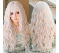 Parrucche Parrucca for capelli lunghi ondulati in frassino argento con frangia for le donne Parrucche Ombre for capelli ad alta densità for feste quotidiane Fibra resistente al calore Parrucca da donn