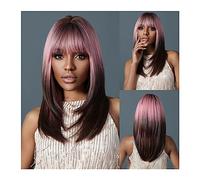 Parrucche Parrucca for capelli resistente al calore for feste cosplay giornaliere Ombre da rosa viola a nero Parrucche sintetiche dritte di media lunghezza for donne con frangia Parrucca da donna(LC21