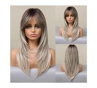 Parrucche Parrucca for capelli sintetici con frangia Parrucche bionde lunghe for donna Colore ombre con radici scure Parrucche a strati resistenti al calore Parrucca da donna(LC051-1)