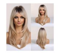 Parrucche Parrucca for capelli sintetici con frangia Parrucche bionde lunghe for donna Colore ombre con radici scure Parrucche a strati resistenti al calore parrucca in fibra(Color:LC259-1)