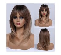 Parrucche Parrucca for capelli sintetici con frangia Parrucche bionde lunghe for donna Colore ombre con radici scure Parrucche a strati resistenti al calore Parrucca da donna(LC242-5)