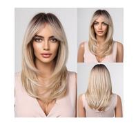 Parrucche Parrucca for capelli sintetici con frangia Parrucche bionde lunghe for donna Colore ombre con radici scure Parrucche a strati resistenti al calore Parrucca da donna(LC242-1H)