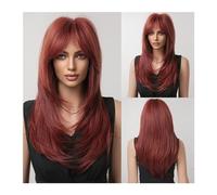 Parrucche Parrucca for capelli sintetici con frangia Parrucche bionde lunghe for donna Colore ombre con radici scure Parrucche a strati resistenti al calore parrucca in fibra(Color:LC259-18)