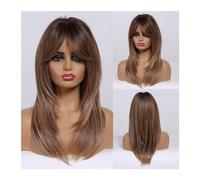 Parrucche Parrucca for capelli sintetici con frangia Parrucche bionde lunghe for donna Colore ombre con radici scure Parrucche a strati resistenti al calore parrucca in fibra(Color:LC259-5)