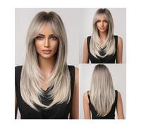 Parrucche Parrucca for capelli sintetici con frangia Parrucche bionde lunghe for donna Colore ombre con radici scure Parrucche a strati resistenti al calore parrucca in fibra(Color:LC259-13)