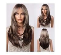 Parrucche Parrucca for capelli sintetici con frangia Parrucche bionde lunghe for donna Colore ombre con radici scure Parrucche a strati resistenti al calore parrucca in fibra(Color:LC2068-11)