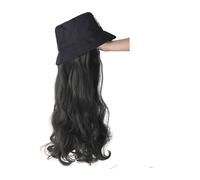 Parrucche Parrucca for cappello con lettera for donna, parrucca sintetica riccia ondulata lunga con cappello a tesa nera, parrucca for cappello alla moda dall'aspetto naturale for l'uso quotidiano del