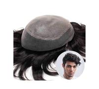 Parrucche Parrucca for uomo Sistemi di capelli umani indiani Protesi capillare da Parte superiore in pizzo diamantato con parte inferiore in pelle PU senza nodi Quotidiana(Medium Light Brown,7x10)