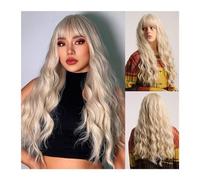 Parrucche Parrucca for uso quotidiano Parrucche nere sintetiche ondulate lunghe in fibra resistente al calore con frangia for cosplay di capelli afro naturali for donne nere Parrucca da donna(LC205-2)